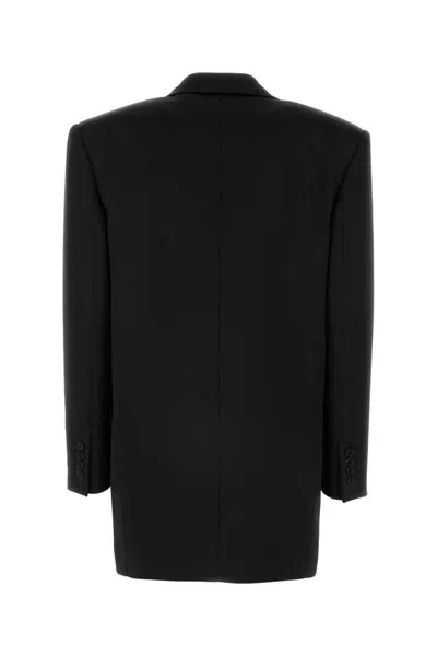 Saint Laurent Buttoned Satin Blazer With Structured Shoulders In Black