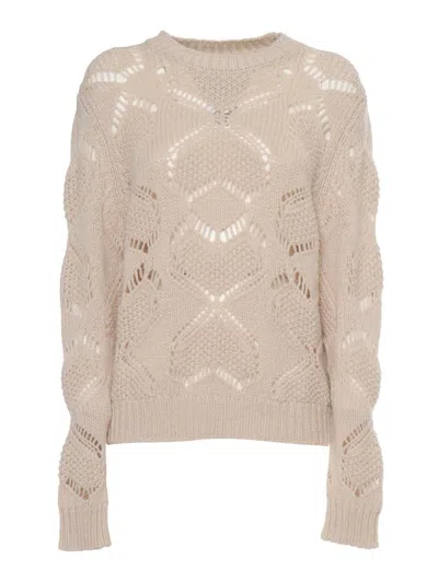 Weekend Max Mara Virgin Wool-blend Open-knit Sweater In White