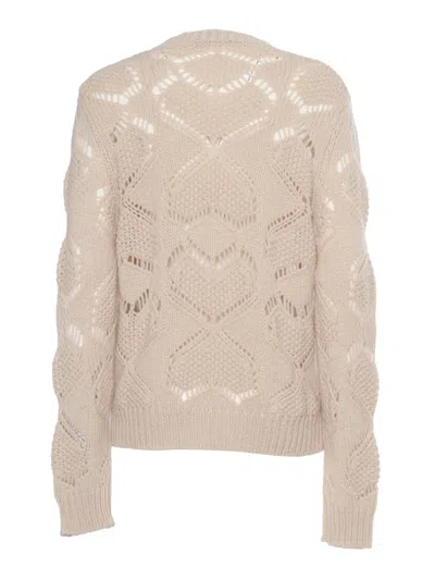 Weekend Max Mara Virgin Wool-blend Open-knit Sweater In White