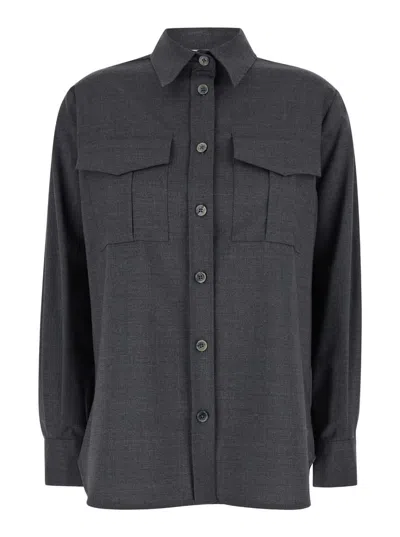 P.a.r.o.s.h Parosh Sophisticated Virgin Wool Blend Shirt With Classic Collar And Box-pleat Detail In Grey