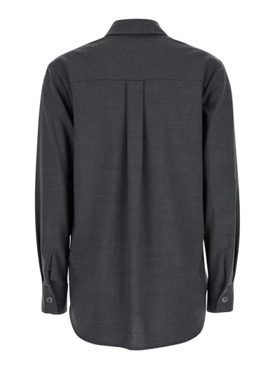 P.a.r.o.s.h Parosh Sophisticated Virgin Wool Blend Shirt With Classic Collar And Box-pleat Detail In Grey