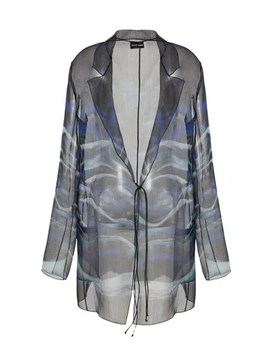 Giorgio Armani Night Water Print Self-tie Silk Blouse Jacket In Printed