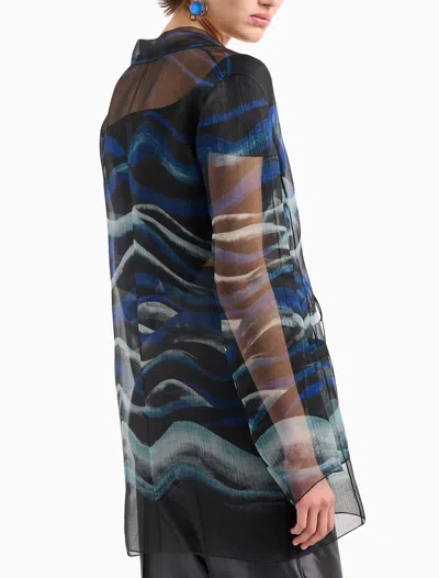 Giorgio Armani Night Water Print Self-tie Silk Blouse Jacket In Printed