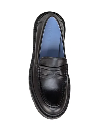 Versace Smooth Leather Adriano Loafers In In Black