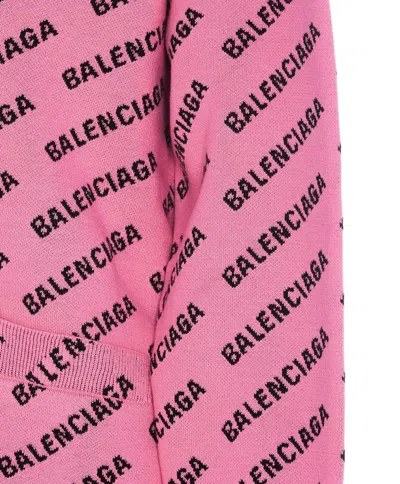 Balenciaga Logo V-neck Ribbed Knit Cardigan In Pink