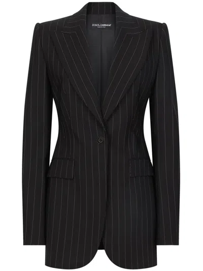Dolce & Gabbana Single-breasted Pinstripe Wool Turlington Jacket In Black