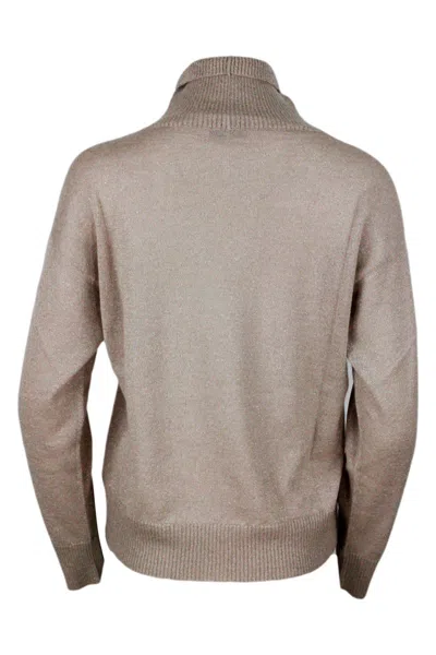 Fabiana Filippi Turtleneck Sweater In Cashmere Wool And Silk With Lurex In Beige