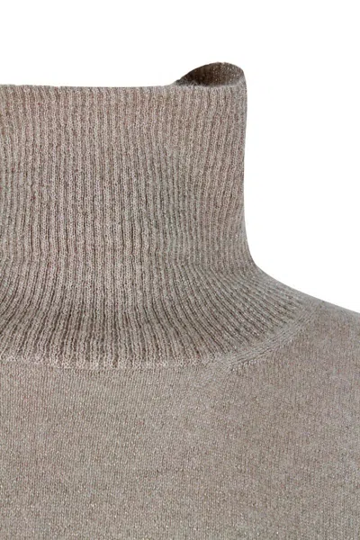 Fabiana Filippi Turtleneck Sweater In Cashmere Wool And Silk With Lurex In Beige