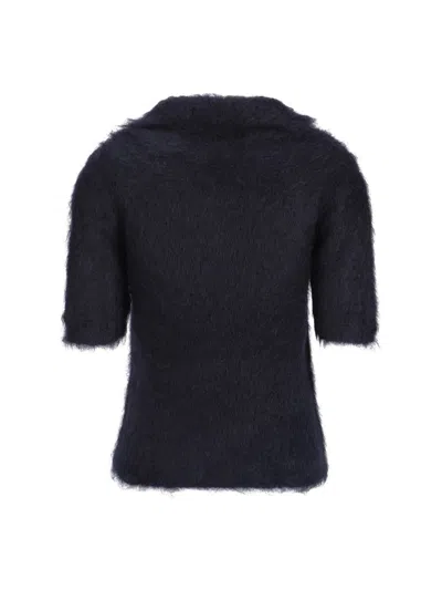 Marni Collared Neck Fuzzy Texture Short Sleeves In Black