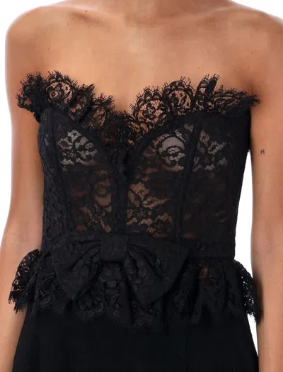Alessandra Rich Strapless Bow-embellished Lace Bustier Top In Black