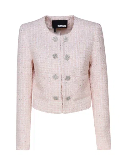 Rotate Birger Christensen Pink Cropped Jacket With Jewel Buttons In Fairy Tale