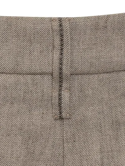 Brunello Cucinelli Loose Flared Trousers In Sparkling Twill Linen With Monile In Brown