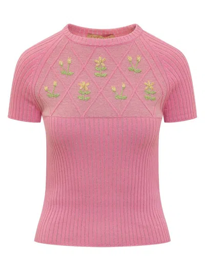 Cormio Embroidered Cotton T-shirt In Pink