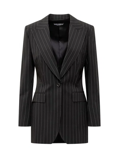 Dolce & Gabbana Pinstriped Single Button Blazer In Black