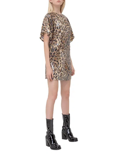 In The Mood For Love Dress With Sequins And Leopard Print In Brown