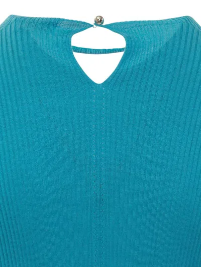 Lanvin Rib Knit Short Sleeve Sweater In Blue