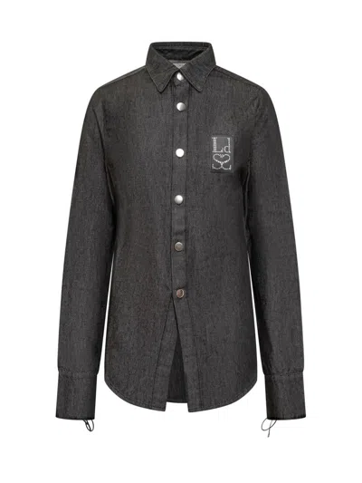 Ludovic De Saint Sernin Slim Fit Denim Shirt W/ Logo Patch In Black