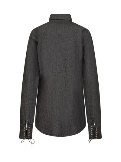 Ludovic De Saint Sernin Slim Fit Denim Shirt W/ Logo Patch In Black