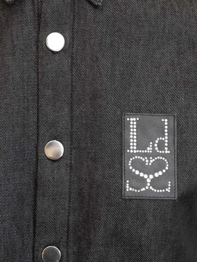 Ludovic De Saint Sernin Slim Fit Denim Shirt W/ Logo Patch In Black