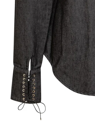 Ludovic De Saint Sernin Slim Fit Denim Shirt W/ Logo Patch In Black