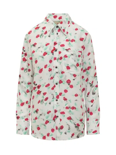 Marni Floral Print Viscose Shirt In White