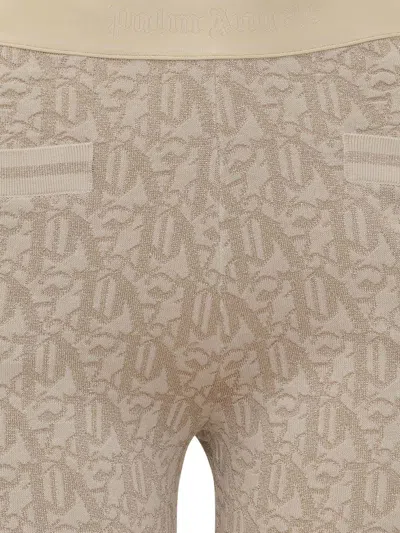 Palm Angels Monogram Jacquard Knit Trousers In Beige