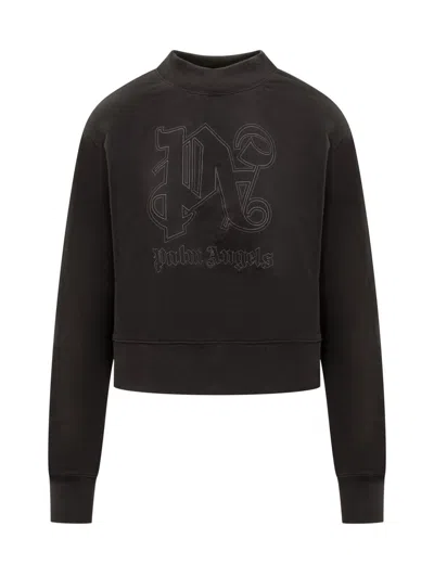 Palm Angels Black Cotton Sweatshirt In Black