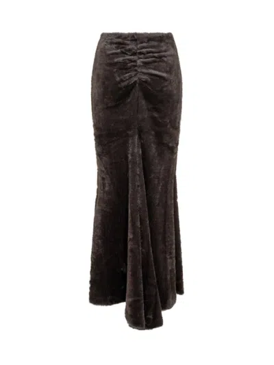 The Andamane Maxi Skirt Silhouette Faux Shearling Texture In Black