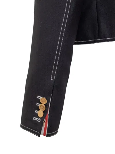 Thom Browne Rwb-detail Crewneck Cropped Jacket In Blue