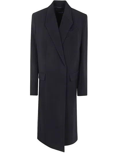 Mugler Long Length Single-breasted Coat In Black