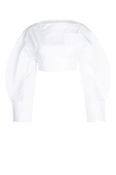 Jacquemus Le Haut Casaco Cutout Crop Cotton Poplin Shirt In White