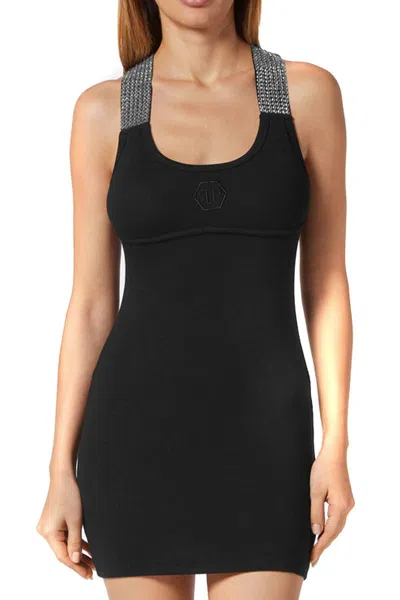 Philipp Plein Crystal-embellished Tank Minidress In Black