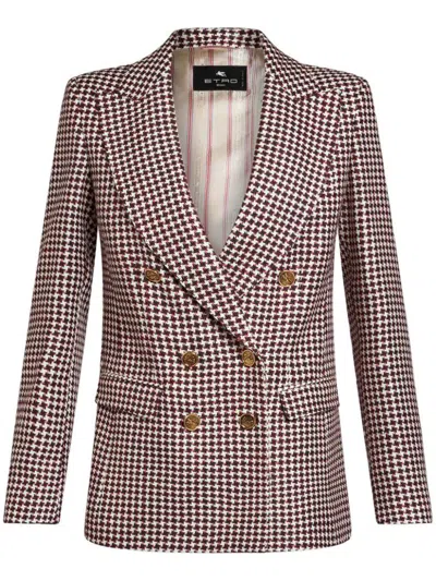 Etro Houndstooth-pattern Double-breasted Jacket In Multicolor