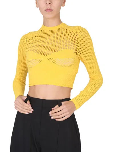 Ambush Cropped Mesh Knitwear Top In Yellow