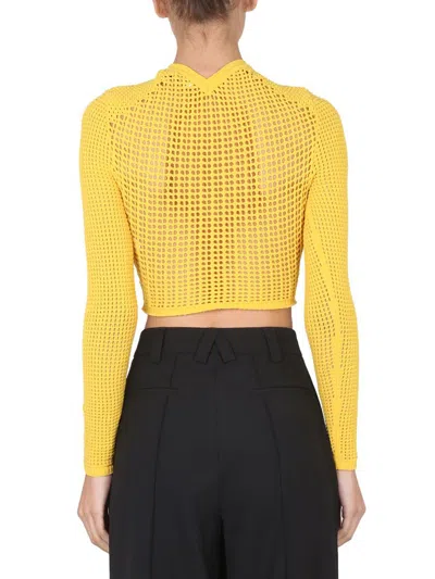 Ambush Cropped Mesh Knitwear Top In Yellow