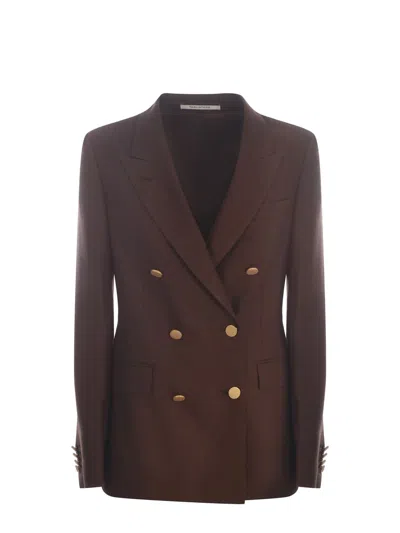 Tagliatore Double-breasted Brown Jacket In Linen Women In Brown