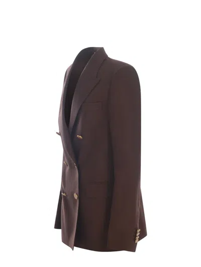 Tagliatore Double-breasted Brown Jacket In Linen Women In Brown