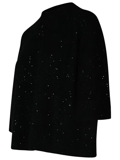 Fabiana Filippi Crewneck Wool Top Short Sleeves Sparkling Finish In Black