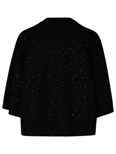 Fabiana Filippi Crewneck Wool Top Short Sleeves Sparkling Finish In Black