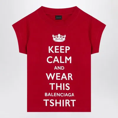 Balenciaga Mini Cropped Crew-neck T-shirt With Keep Calm Logo In Red