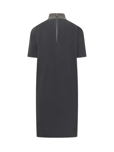 Brunello Cucinelli Monili-collar Shiny Felpa Short-sleeve T-shirt Dress In Black