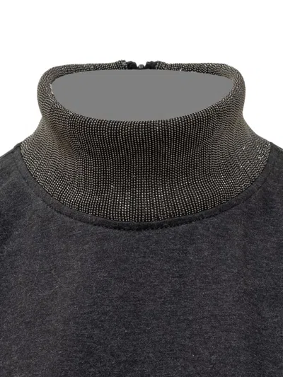 Brunello Cucinelli Monili-collar Shiny Felpa Short-sleeve T-shirt Dress In Black