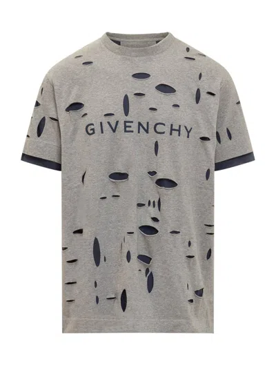 Givenchy Distressed Crewneck T-shirt In Grey