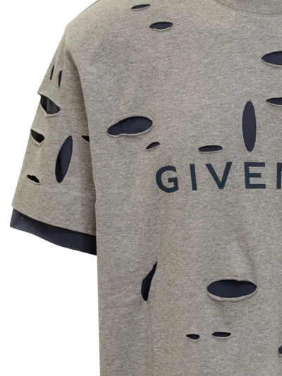 Givenchy Distressed Crewneck T-shirt In Grey