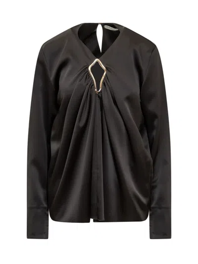 Lanvin Draped Long-sleeved Blouse In Black