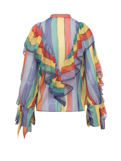 Rochas Stripe-print Ruffled Blouse In Multicolor