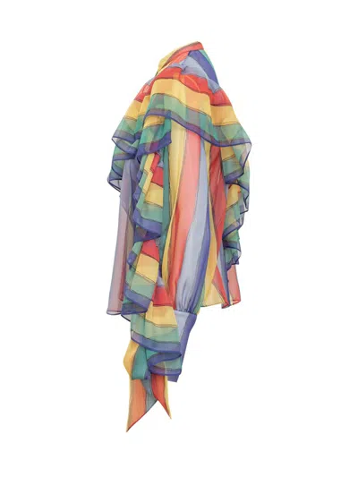 Rochas Stripe-print Ruffled Blouse In Multicolor