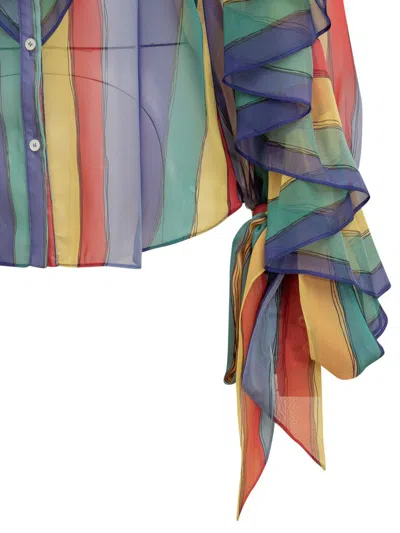 Rochas Stripe-print Ruffled Blouse In Multicolor