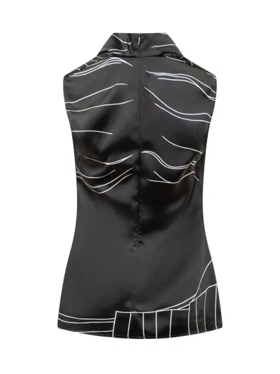 Ferragamo Graphic Printed Draped-neck Sleeveless Top In Black