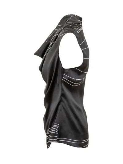 Ferragamo Graphic Printed Draped-neck Sleeveless Top In Black